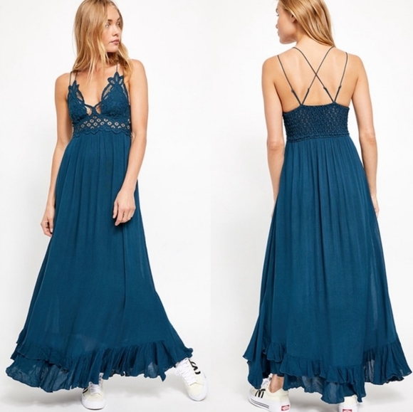 NWOT Free People TEAL Adella Maxi Dress - Picture 4 of 11
